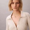 Cardigan polo din bumbac cu nervuri fine Cardigan polo din bumbac cu nervuri fine