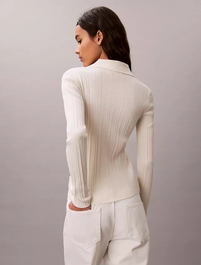Cardigan polo din bumbac cu nervuri fine Cardigan polo din bumbac cu nervuri fine