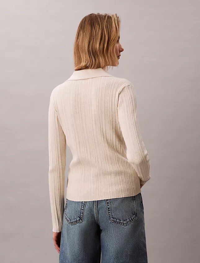 Cardigan polo din bumbac cu nervuri fine Cardigan polo din bumbac cu nervuri fine