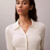 Cardigan polo din bumbac cu nervuri fine Cardigan polo din bumbac cu nervuri fine