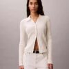 Cardigan polo din bumbac cu nervuri fine Cardigan polo din bumbac cu nervuri fine