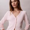 Cardigan slim din tricot fin cu nervuri, cu monogramă țesută