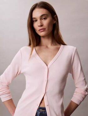 Cardigan slim din tricot fin cu nervuri, cu monogramă țesută