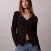 Cardigan slim din tricot fin cu nervuri, cu monogramă țesută