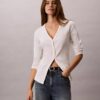 Cardigan slim din tricot fin cu nervuri, cu monogramă țesută