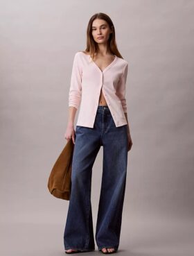 Cardigan slim din tricot fin cu nervuri, cu monogramă țesută