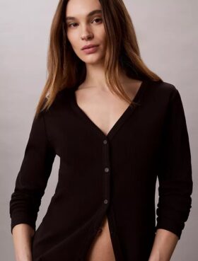 Cardigan slim din tricot fin cu nervuri, cu monogramă țesută