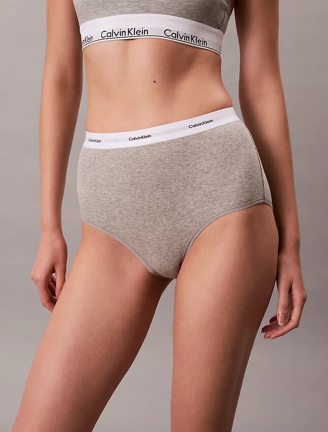 Chiloți cu talie înaltă din bumbac elastic cu nervuri Chiloți cu talie înaltă din bumbac elastic cu nervuri