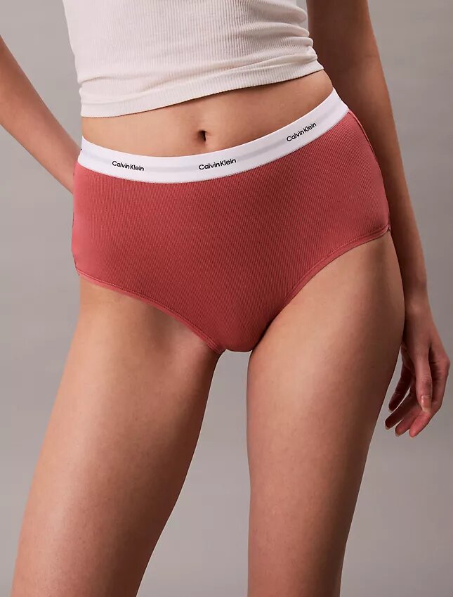 Chiloți cu talie înaltă din bumbac elastic cu nervuri Chiloți cu talie înaltă din bumbac elastic cu nervuri