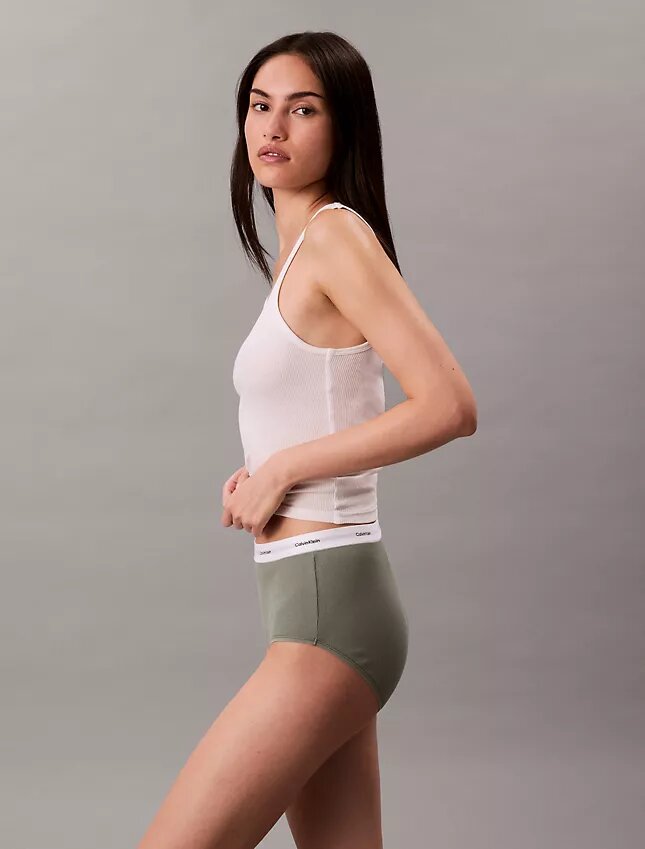 Chiloți cu talie înaltă din bumbac elastic cu nervuri Chiloți cu talie înaltă din bumbac elastic cu nervuri