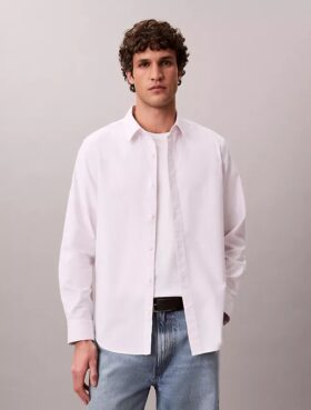 Cămașă clasică din bumbac Cotton Stretch cu dungi, tip Oxford, cu nasturi