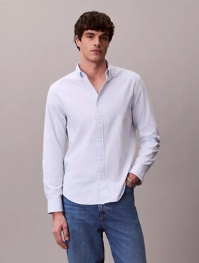 Cămașă clasică din bumbac Cotton Stretch cu dungi, tip Oxford, cu nasturi