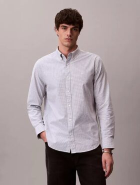 Cămașă clasică din bumbac Cotton Stretch cu dungi, tip Oxford, cu nasturi