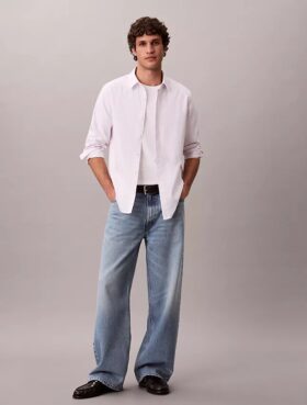 Cămașă clasică din bumbac Cotton Stretch cu dungi, tip Oxford, cu nasturi