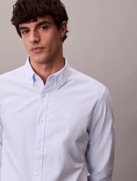 Cămașă clasică din bumbac Cotton Stretch cu dungi, tip Oxford, cu nasturi
