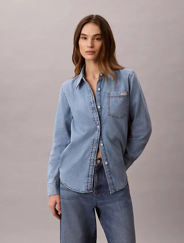 Cămașă clasică din denim cu nasturi Cămașă clasică din denim cu nasturi