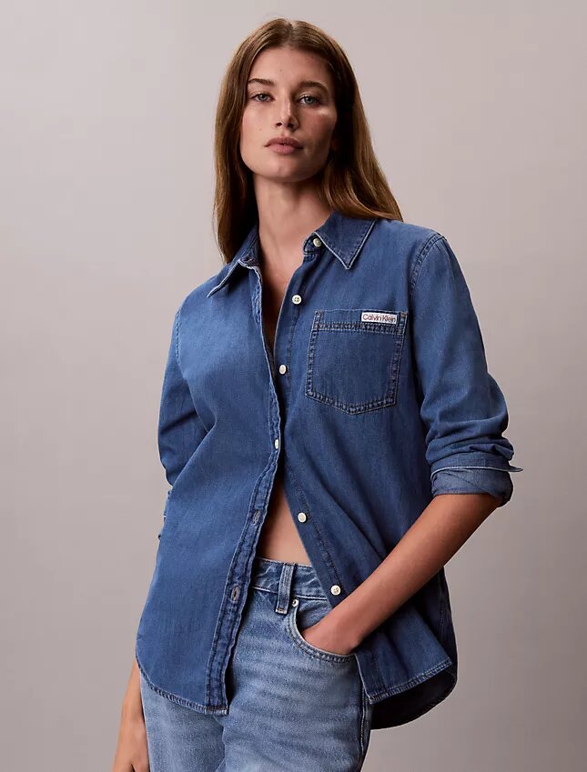Cămașă clasică din denim cu nasturi Cămașă clasică din denim cu nasturi