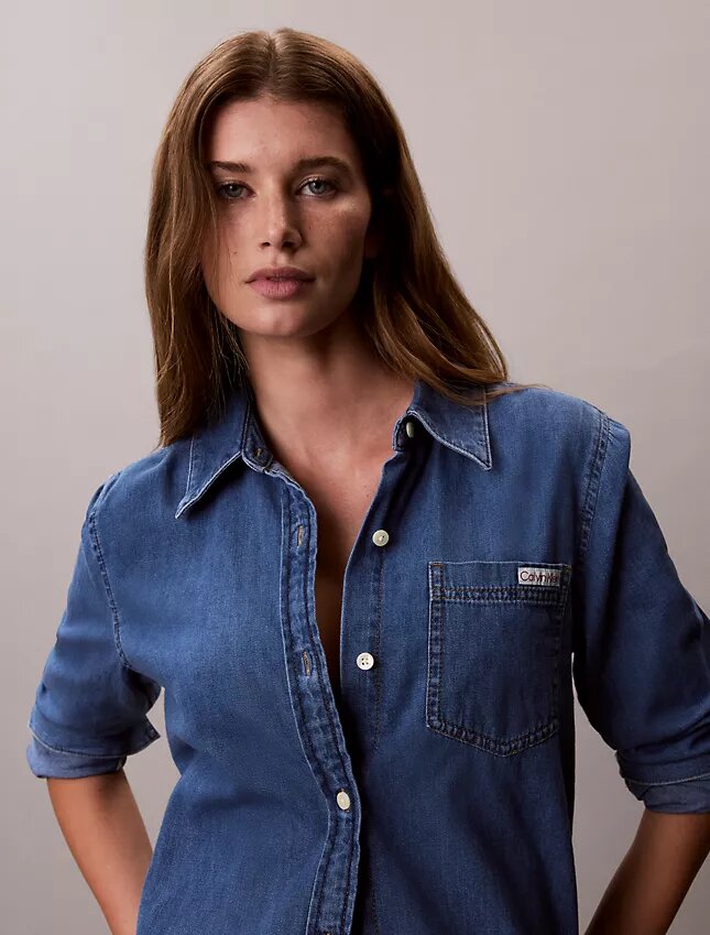 Cămașă clasică din denim cu nasturi Cămașă clasică din denim cu nasturi