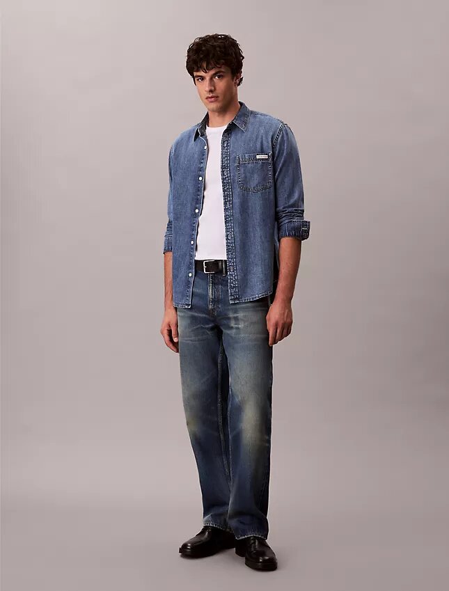 Cămașă clasică din denim cu nasturi Cămașă clasică din denim cu nasturi