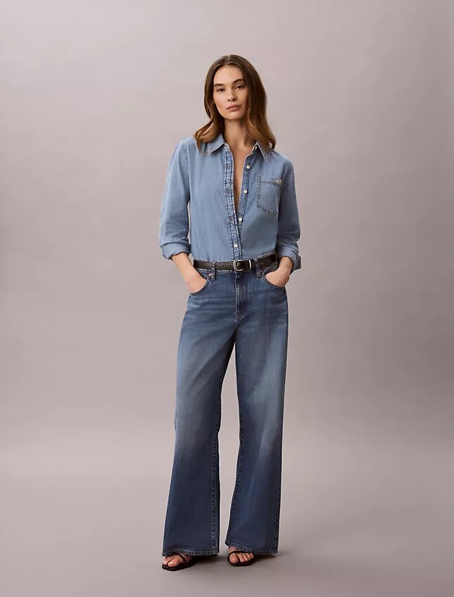 Cămașă clasică din denim cu nasturi Cămașă clasică din denim cu nasturi