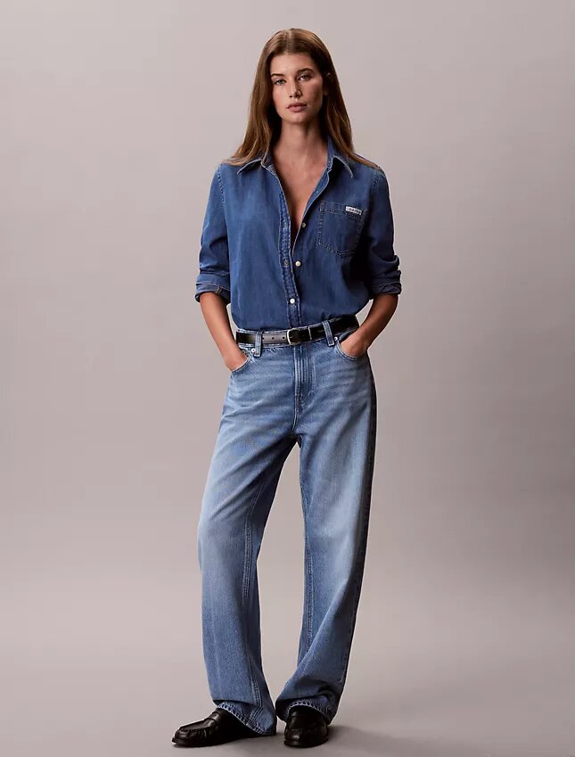 Cămașă clasică din denim cu nasturi Cămașă clasică din denim cu nasturi