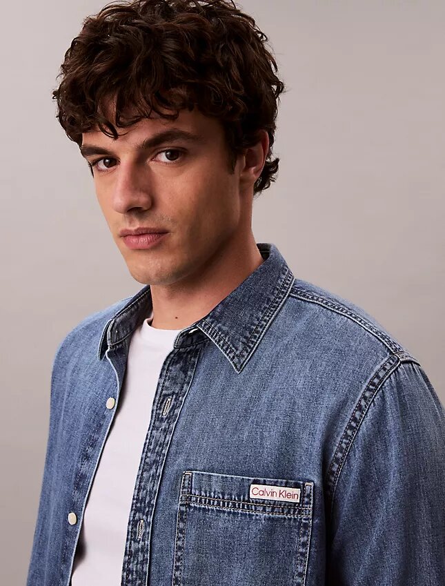 Cămașă clasică din denim cu nasturi Cămașă clasică din denim cu nasturi