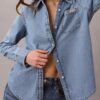 Cămașă clasică din denim cu nasturi Cămașă clasică din denim cu nasturi