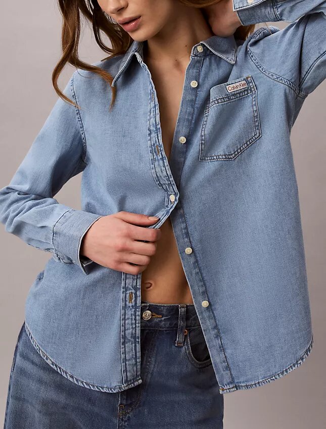 Cămașă clasică din denim cu nasturi Cămașă clasică din denim cu nasturi