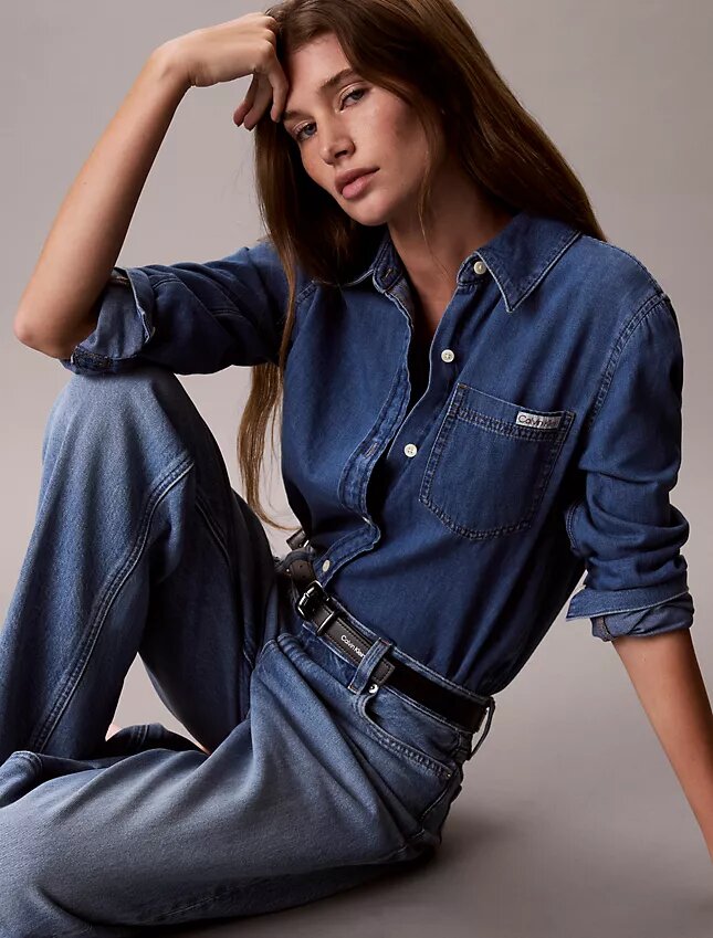 Cămașă clasică din denim cu nasturi Cămașă clasică din denim cu nasturi