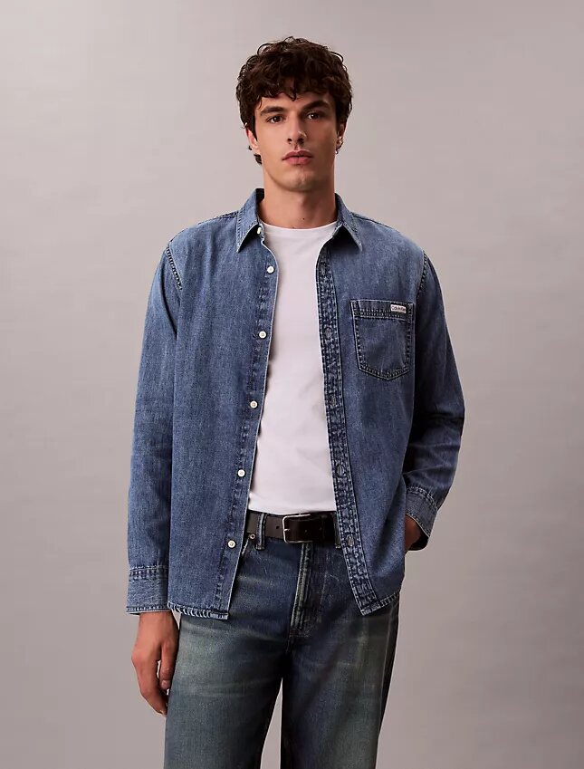Cămașă clasică din denim cu nasturi Cămașă clasică din denim cu nasturi