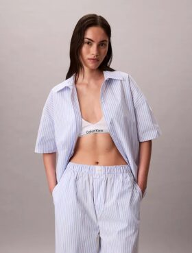Cămașă de dormit din poplin de bumbac, cu mâneci scurte și croi lejer