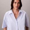 Cămașă de dormit din poplin de bumbac, cu mâneci scurte și croi lejer