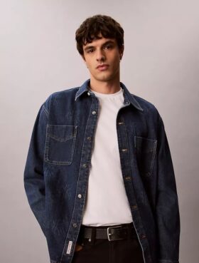 Cămașă din denim cu monogramă integrală, stil anii ’90