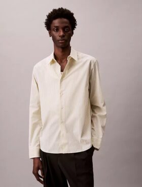 Cămașă din poplin Cotton Stretch cu dungi, cu nasturi
