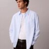 Cămașă din poplin spălat cu dungi vopsite în fir Cămașă din poplin spălat cu dungi vopsite în fir