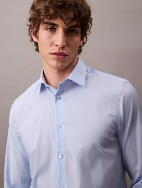Cămașă elegantă, slim fit, din bumbac elastic, cu nasturi