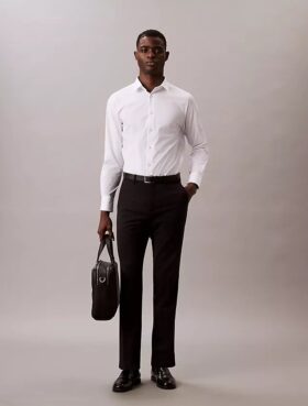 Cămașă elegantă, slim fit, din bumbac elastic, cu nasturi