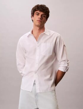 Cămașă relaxată cu nasturi din poplin spălat