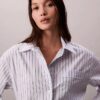 Cămașă relaxată din poplin cu dungi și nasturi