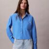 Cămașă scurtă, largă, din poplin de bumbac, cu nasturi Cămașă scurtă, largă, din poplin de bumbac, cu nasturi