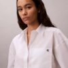 Cămașă scurtă, largă, din poplin de bumbac, cu nasturi Cămașă scurtă, largă, din poplin de bumbac, cu nasturi