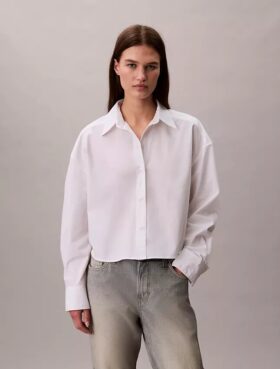 Cămașă scurtă, lejeră, din poplin, cu nasturi