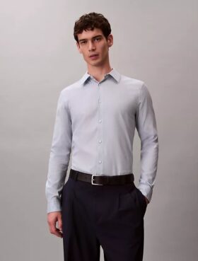 Cămașă slim cu nasturi, cu imprimeu jacquard geometric