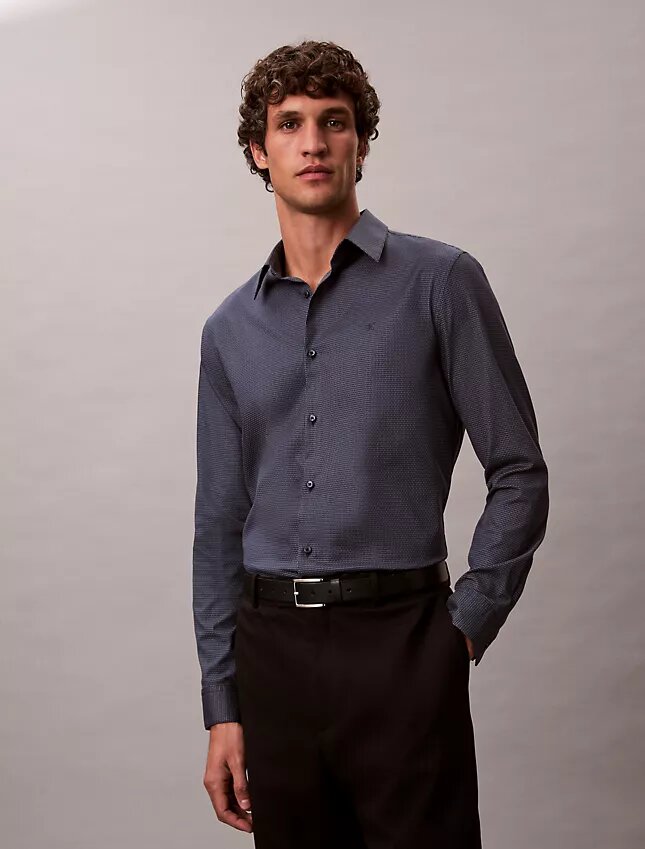 Cămașă slim cu nasturi, cu imprimeu jacquard geometric Cămașă slim cu nasturi, cu imprimeu jacquard geometric