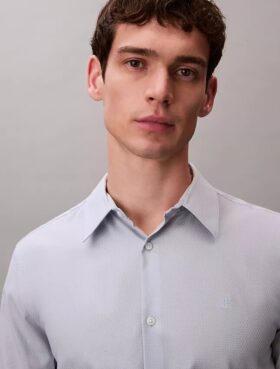 Cămașă slim cu nasturi, cu imprimeu jacquard geometric