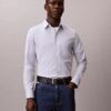 Cămașă slim din bumbac elastic cu dungi și nasturi