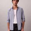 Cămașă slim din bumbac elastic cu dungi și nasturi