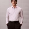 Cămașă slim din bumbac elastic cu dungi și nasturi