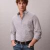 Cămașă slim din bumbac elastic cu imprimeu gingham și nasturi