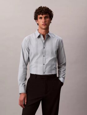 Cămașă slim din bumbac Supima elastic, cu dungi vopsite în fir